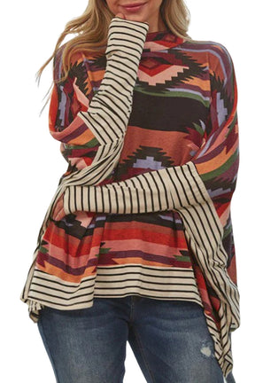 Multicolor Geometric Pattern Striped Long Sleeve Top-True and Wild