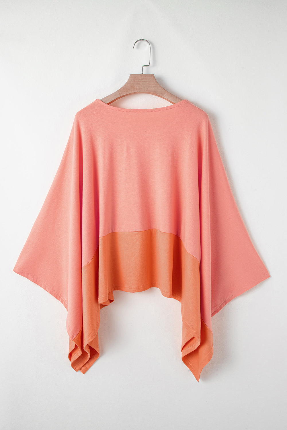 Grapefruit Orange Colorblock V Neck Slits Oversized Top-True and Wild