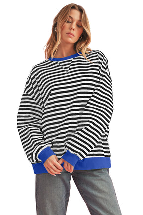 Black Stripe Contrast Edge Cross Seam Oversized Sweatshirt-True and Wild