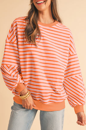 Blue Stripe Drop Shoulder Crew Neck Loose Sweatshirt-True and Wild