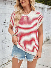 Lovelet Striped Round Neck Cap Sleeve Sweater-True and Wild