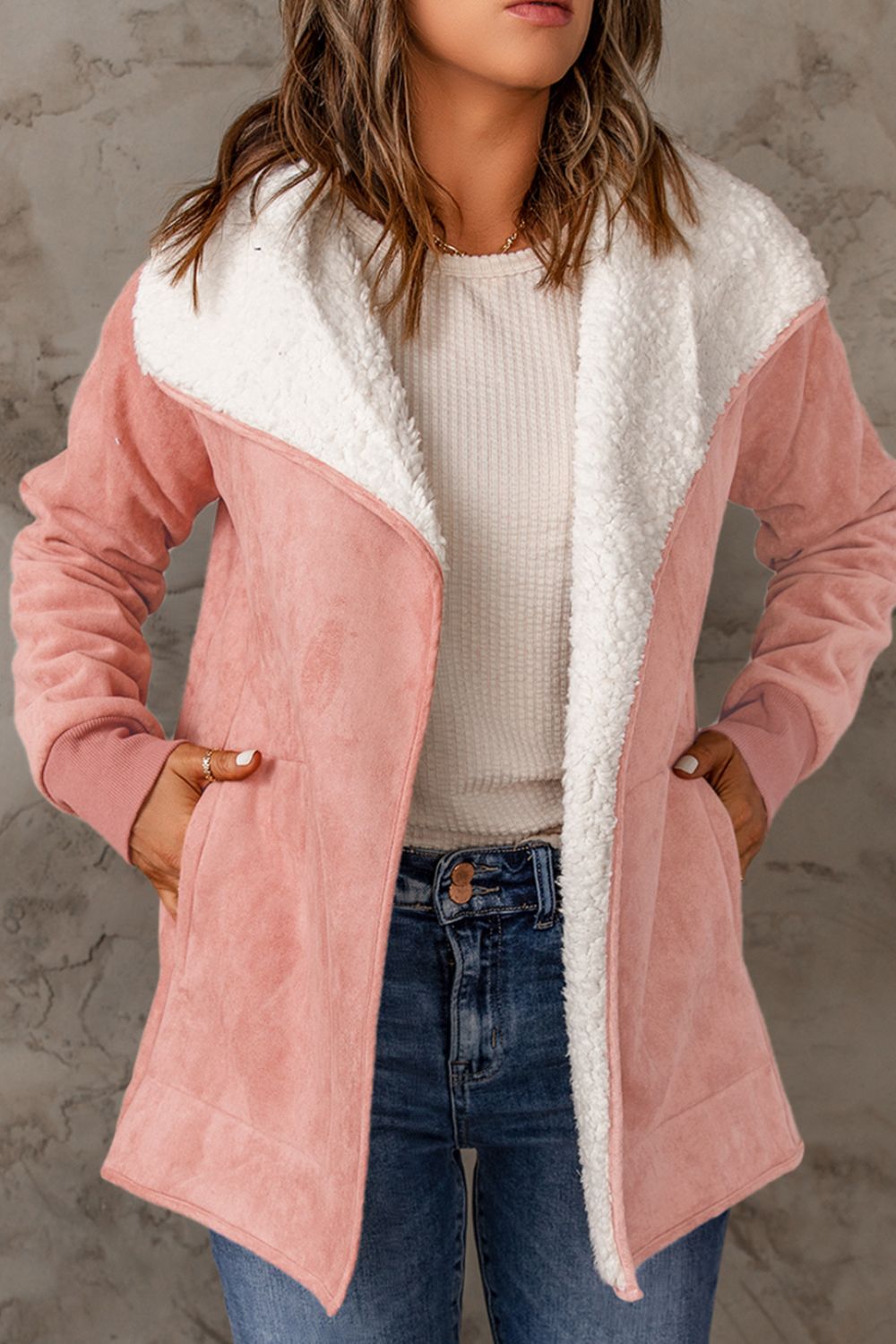 Open Front Long Sleeve Sherpa Jacket