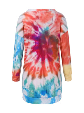 Full Size Tie-Dye Round Neck Long Sleeve Dress-True and Wild