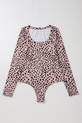 Smoke Gray Leopard Print Scoop Neck Slim Fit Bodysuit