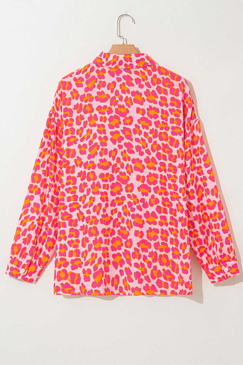 Rose Leopard Print Button-Up Crinkle Shirt-True and Wild