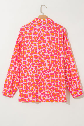 Rose Leopard Print Button-Up Crinkle Shirt-True and Wild