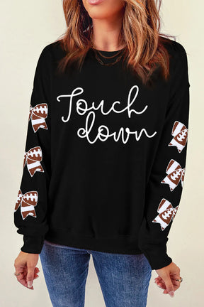 Letter Graphic Bow Long Sleeve Sweatshirt-True and Wild