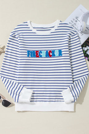 FIRECRACKER Striped Round Neck Long Sleeve Sweatshirt