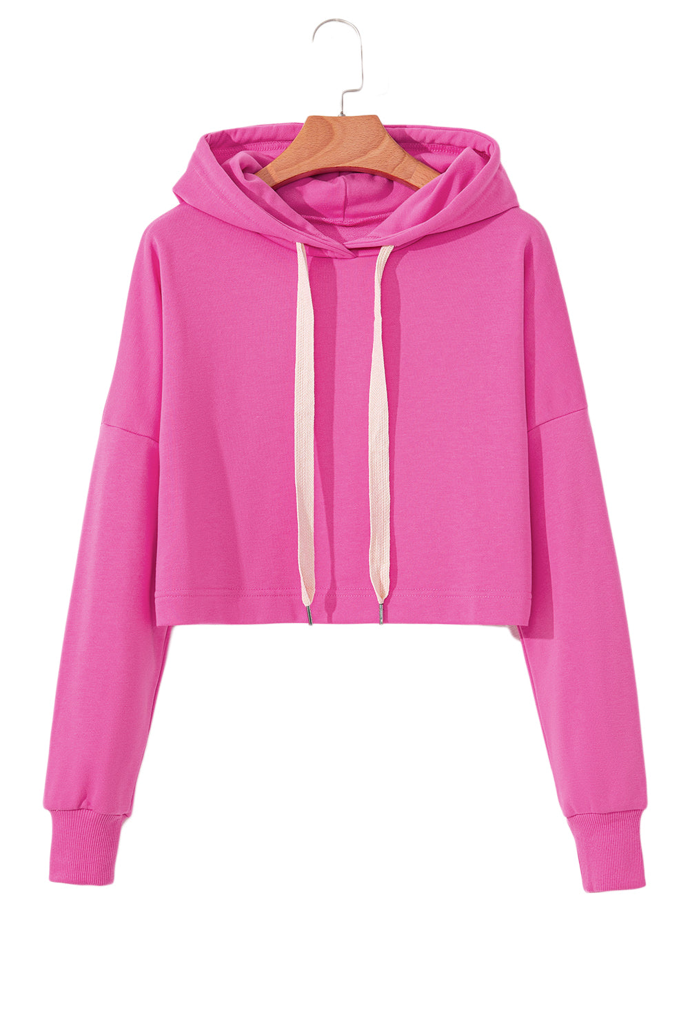 Sachet Pink Drop Shoulder Drawstring Cropped Hoodie