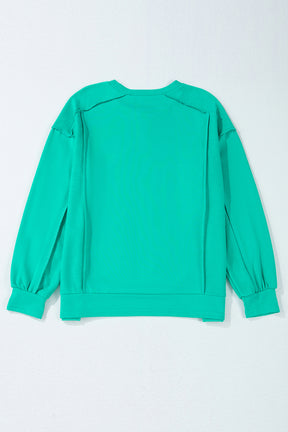 Mint Green Exposed Seam Patchwork Pullover Sweatshirt-True and Wild