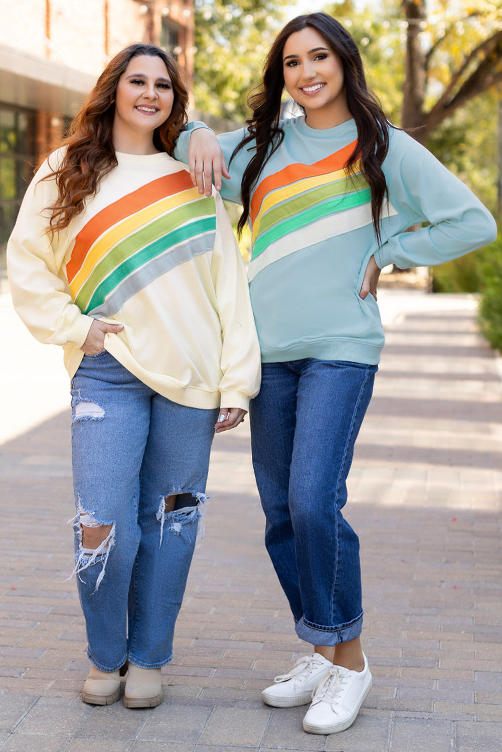 White Rainbow Colorblock Plus Size Sweatshirt