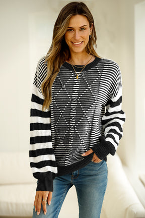 Red Stripe Twisted Knitted Drop Shoulder Sweater-True and Wild