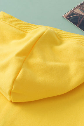 Yellow Solid Color Half Zip Pullover Hoodie with Kangaroo Pocket