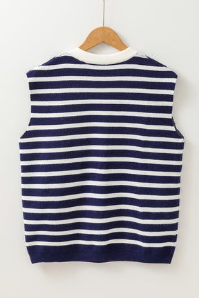 Blue Striped Sweet Bow Pattern Sleeveless Knit Top-True and Wild