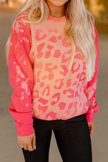 Pink Cheetah Print Drop Sleeve Bleached Sweatshirt-True and Wild