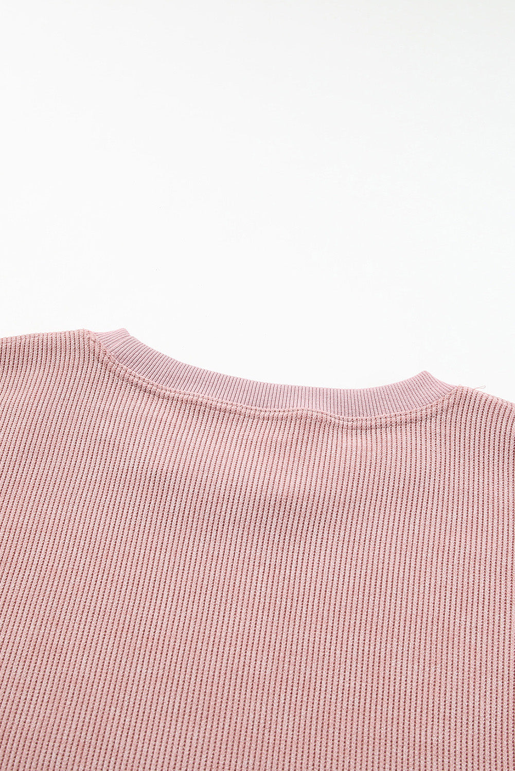 Pink Solid Ribbed Round Neck Pullover Sweatshirt-True and Wild