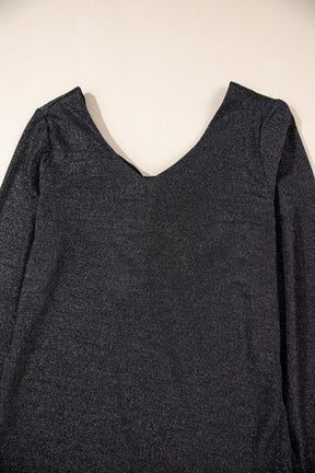 Black Sweet Bowknot Backless V Neck Top-True and Wild