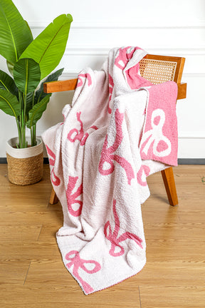 Pink 127*152cm Bow Printed Cozy Soft Throw Blanket-True and Wild