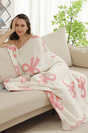 Pink 127*152cm Bow Printed Cozy Soft Throw Blanket-True and Wild