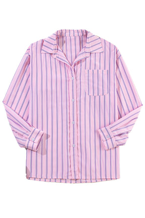 Pink Casual Stripe Chest Pocket Shirt-True and Wild