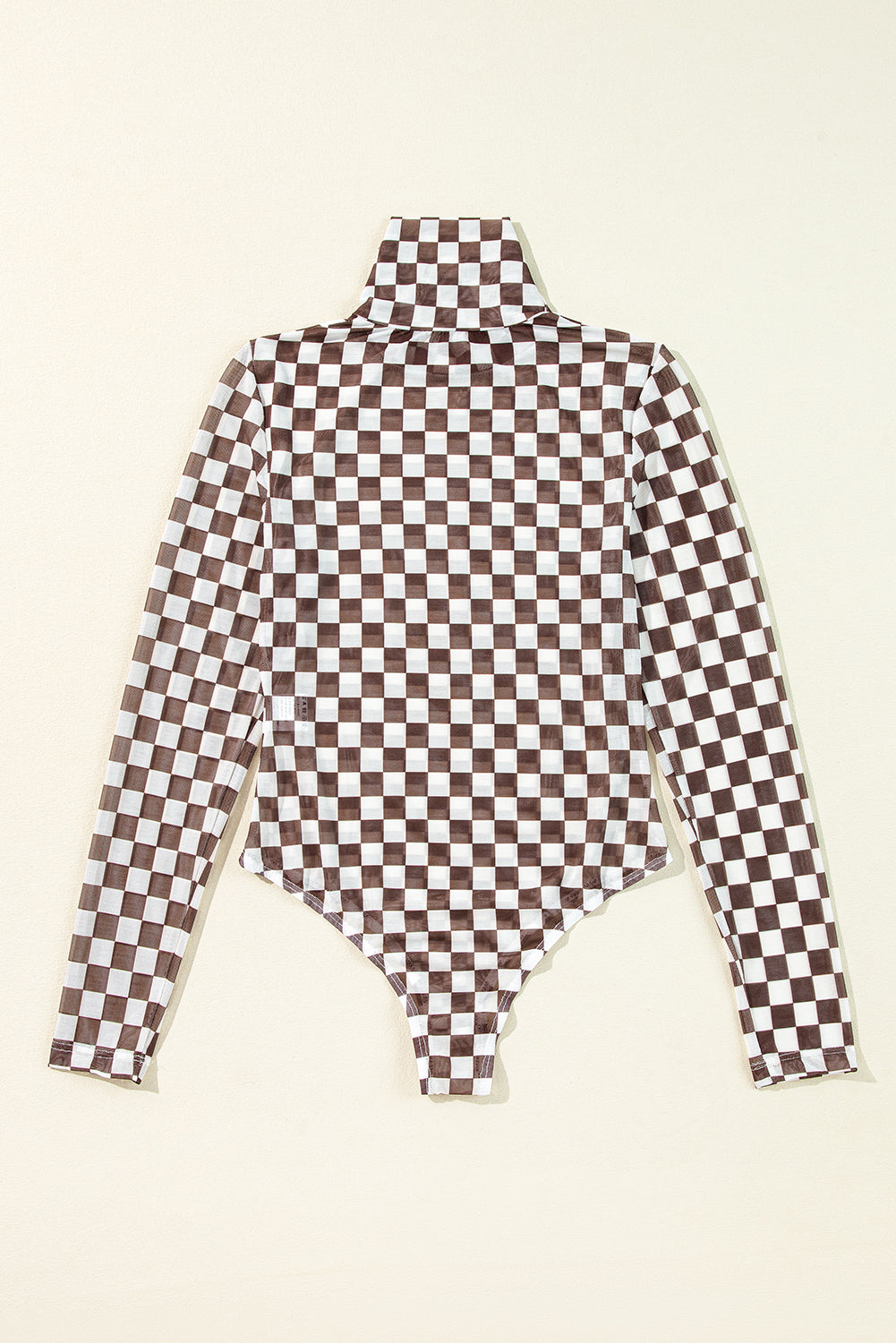 Brown Checkered Print Long Sleeve Mock Neck Bodysuit-True and Wild