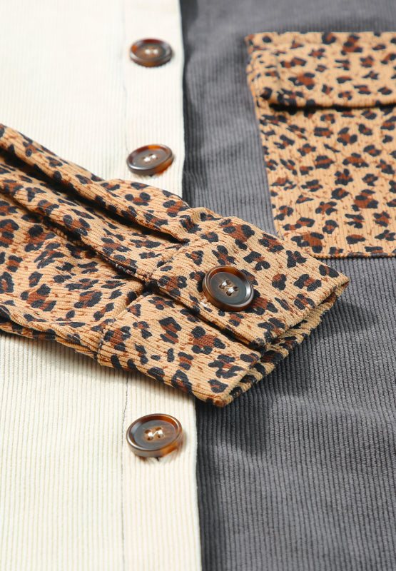 Leopard Button Up Drop Shoulder Jacket