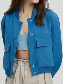 Pocketed Snap Down Baseball Collar Jacket-True and Wild