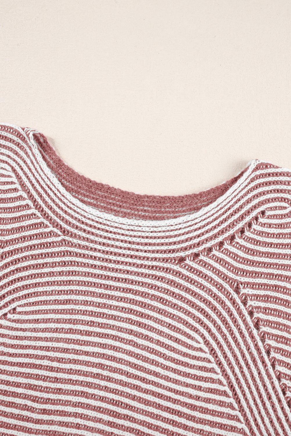 Red Dahlia Striped Print Ribbed Knit Raglan Sleeve Baggy Sweater-True and Wild