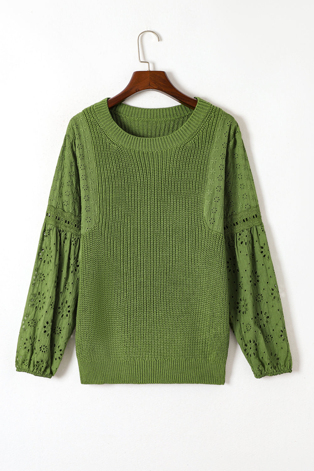 Eyelet Round Neck Drop Shoulder Sweater-True and Wild