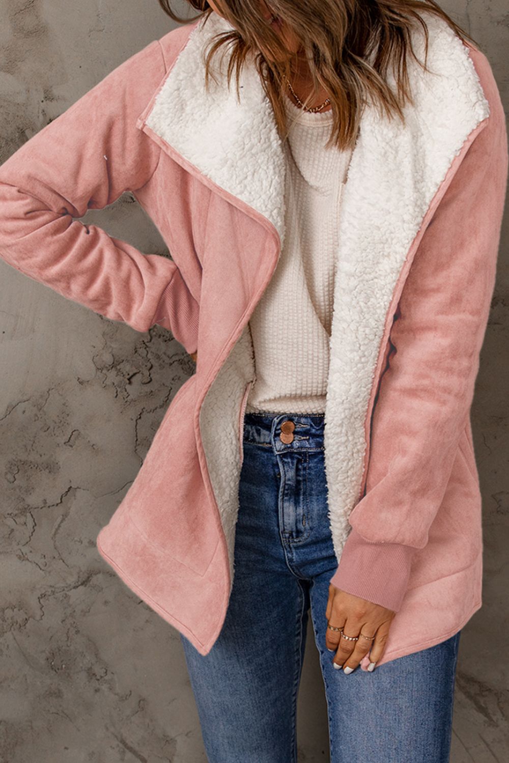 Open Front Long Sleeve Sherpa Jacket