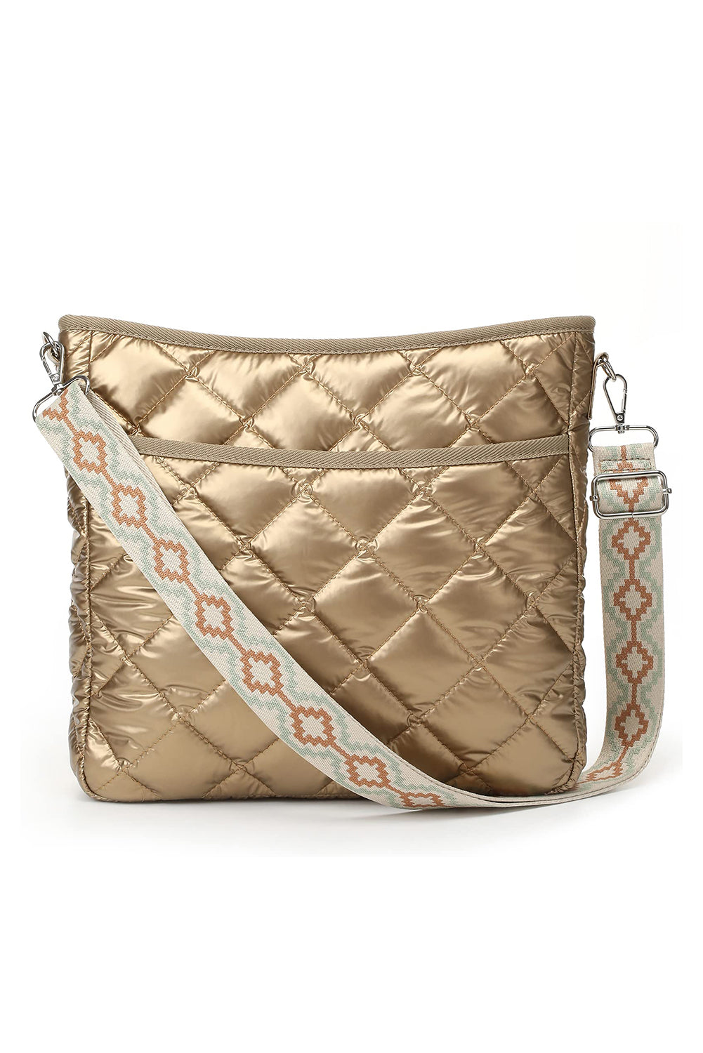 Gold Quilted Large Capacity Shoulder Bag-True and Wild