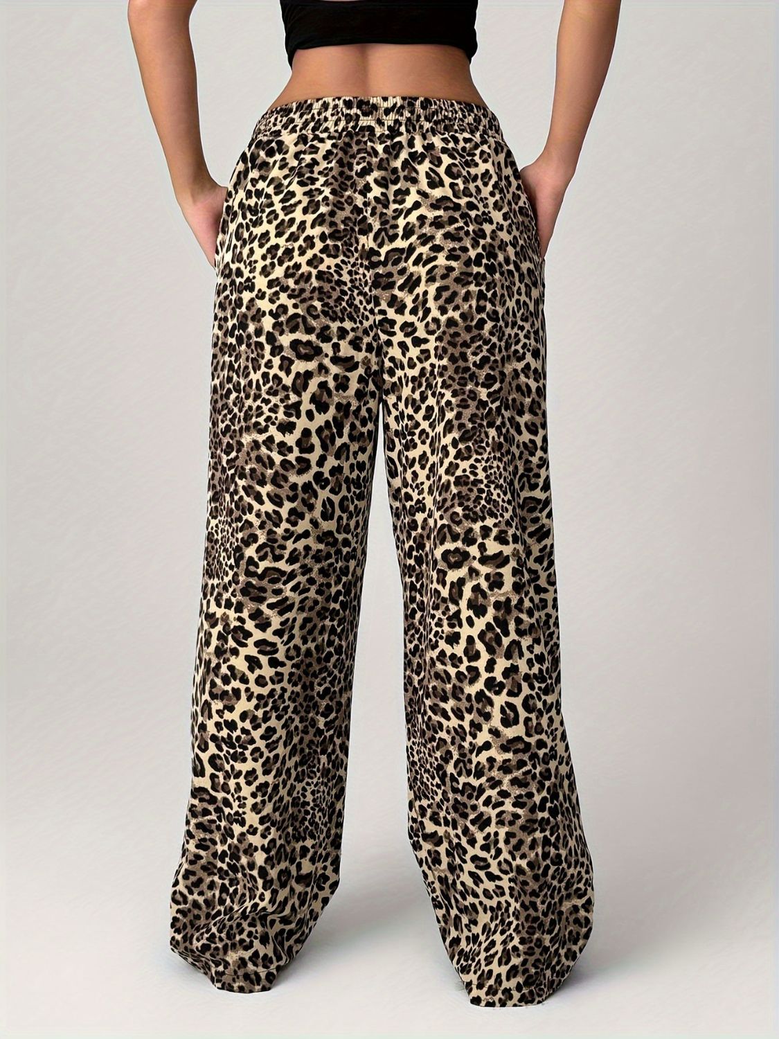 Leopard Wide Leg Pants With Pockets