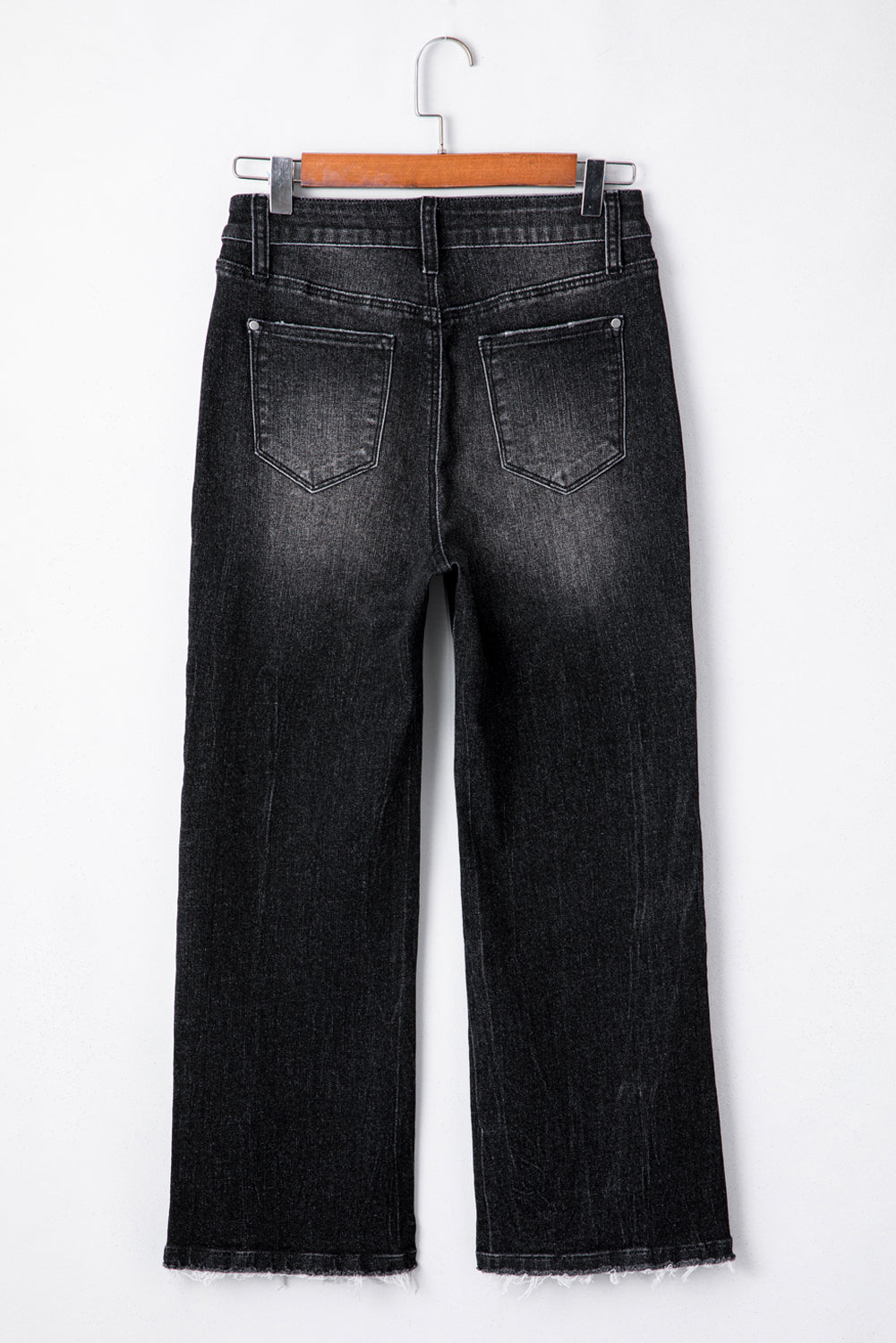 Carbon Grey Mineral Wash Raw Hem High Waist Flared Jeans-True and Wild