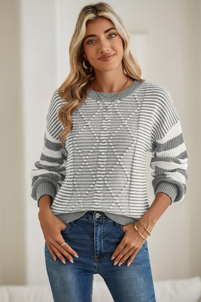 Red Stripe Twisted Knitted Drop Shoulder Sweater-True and Wild