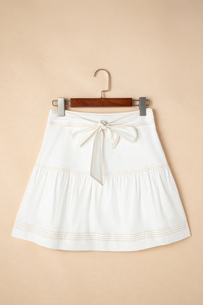 White Knot High Waist Casual Mini Skirt