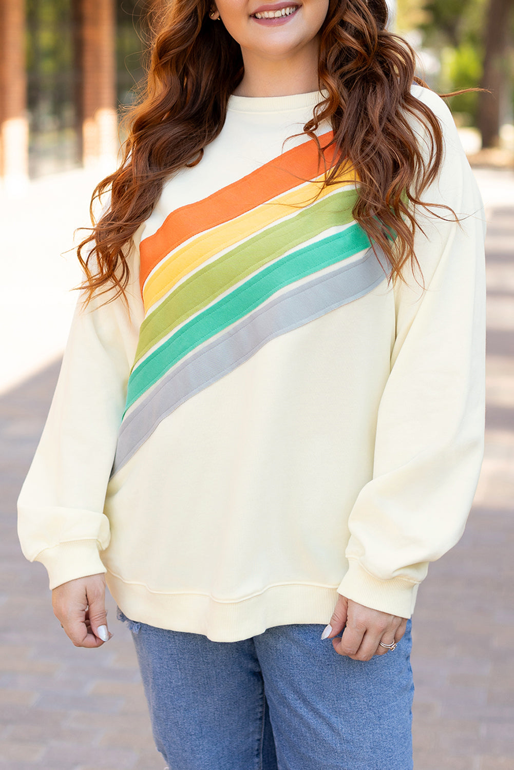 White Rainbow Colorblock Plus Size Sweatshirt