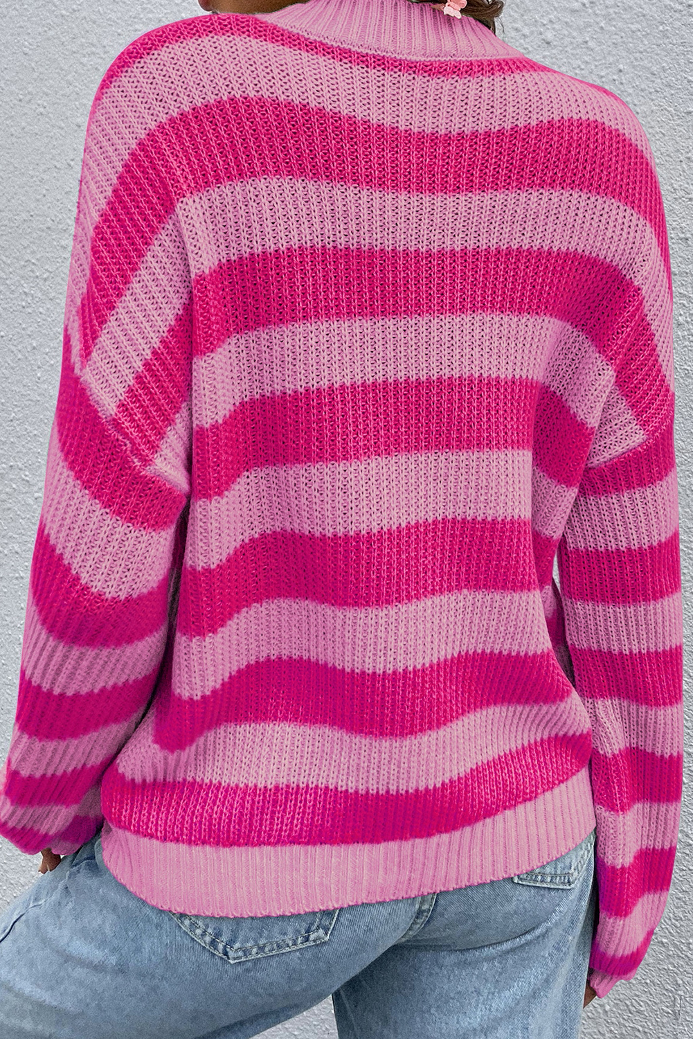 Rose Stripe Knit Long Sleeve Pullover Sweater