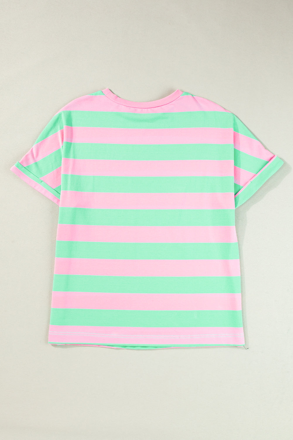 Pink Stripe Colorblock Cuffed Sleeve Loose Tee-True and Wild