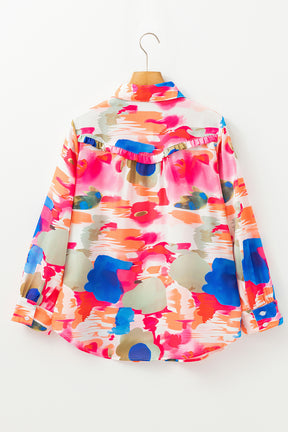 Rose Abstract Print Ruffled Puff Sleeve Shirt-True and Wild