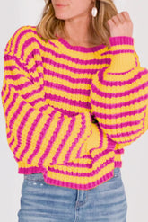 Orange Striped Bubble Sleeve Loose Sweater-True and Wild