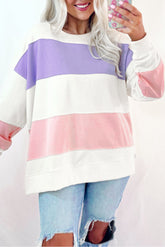 Sweatshirts & Hoodies - Beige Colorblock Patchwork Drop Shoulder Crewneck Sweatshirt