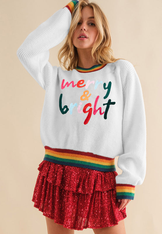 MERRY & BRIGHT Ribbed Round Neck Sweater-True and Wild