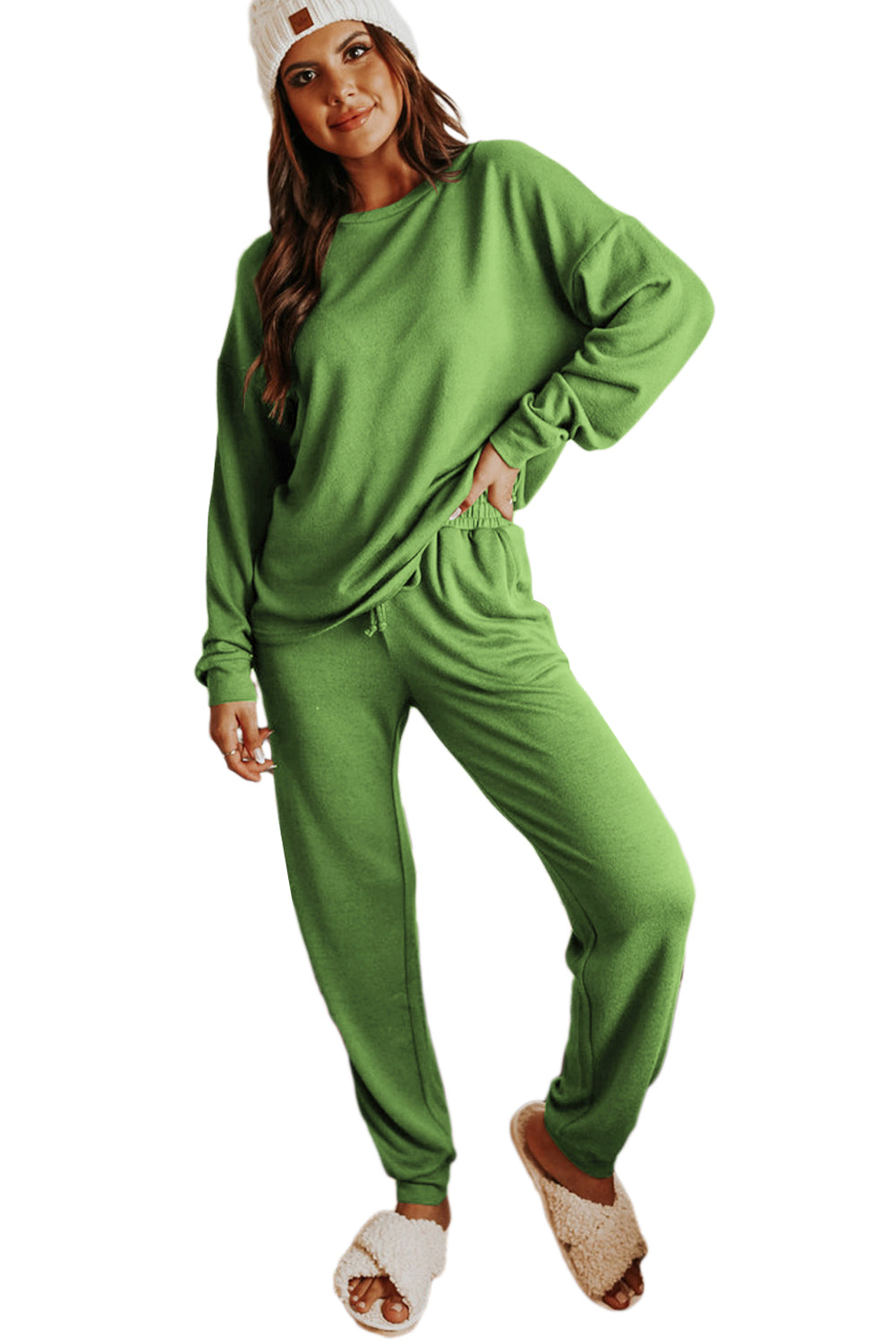 Red Casual Long Sleeve Pullover & Joggers Pajamas Set-True and Wild