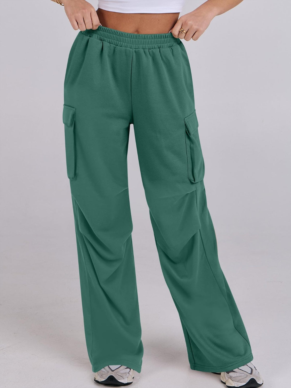 Elastic Waist Wide Leg Pants with Pockets-True and Wild