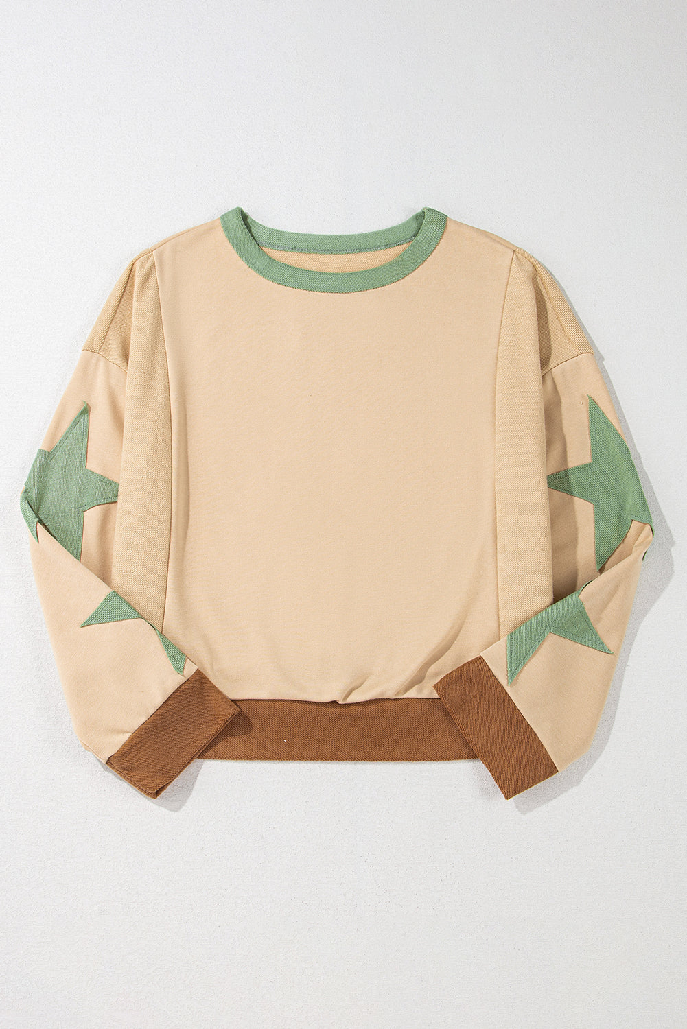 Parchment Star Patchwork Exposed Seam Oversized Sweatshirt-True and Wild