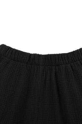 Black Plain Cotton Tiered Ruffle Flare High Waisted Pants-True and Wild