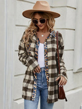 Leopard Trim Plaid Collared Neck Long Sleeve Shirt-True and Wild