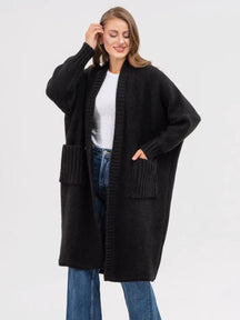 Pocketed Open Front Long Sleeve Longline Cardigan-True and Wild