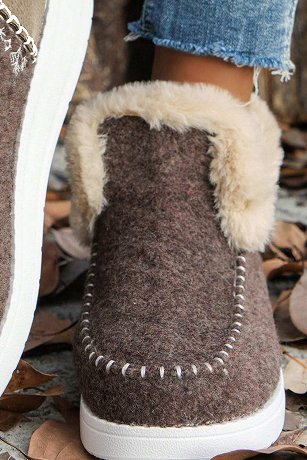 Coffee Suede Stitching Patchwork Plush Lined Anklet Boots-True and Wild