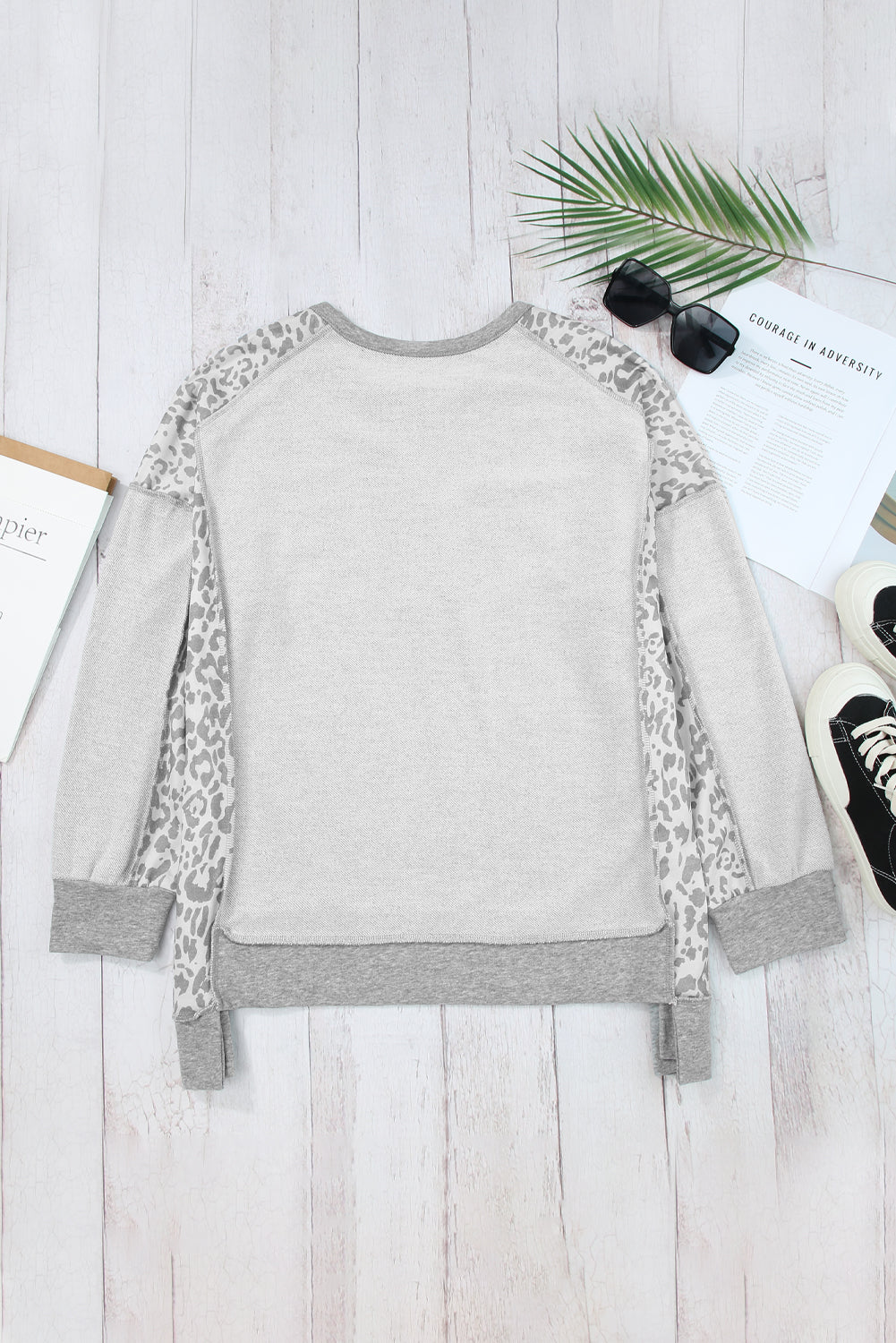 Exposed Seam Leopard Long Sleeve Sweatshirt-True and Wild